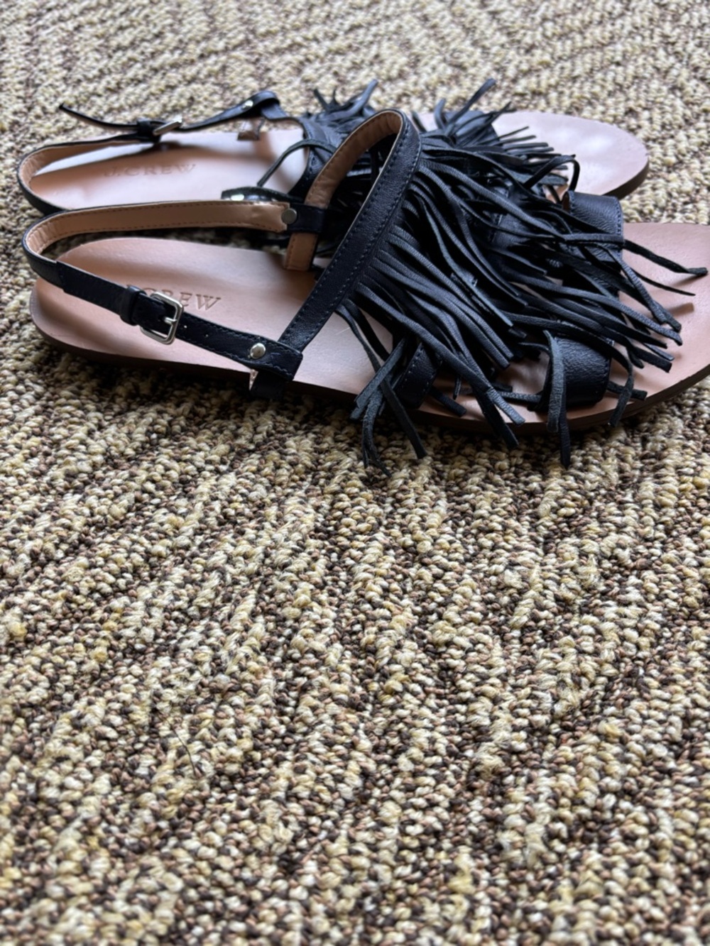 J. Crew Navy Fringe Tan Footbed Slingback Sandals - Picture 4 of 9